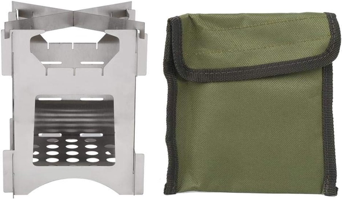 SnelShoppen - Houtkachel Draagbare RVS Vouwbare Houtkachel Mini Kachel voor Buiten Kamperen Reizen Hiken Picknick