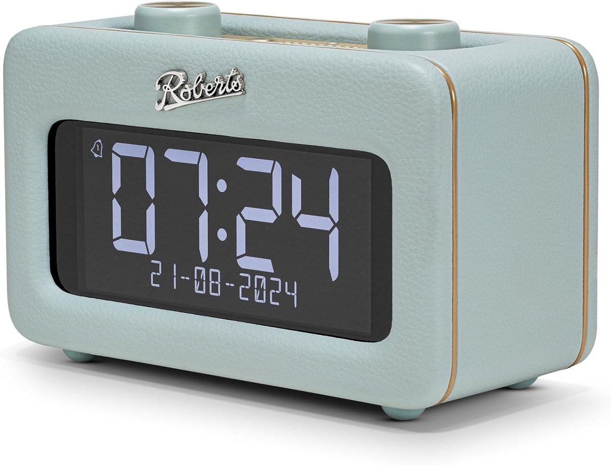 SnelShoppen - Retro DAB+/FM Alarmklok Radio met Bluetooth, USB Oplader, Grote Automatisch Dimmer Scherm, Sky Blue voor Thuis en Slaapkamer