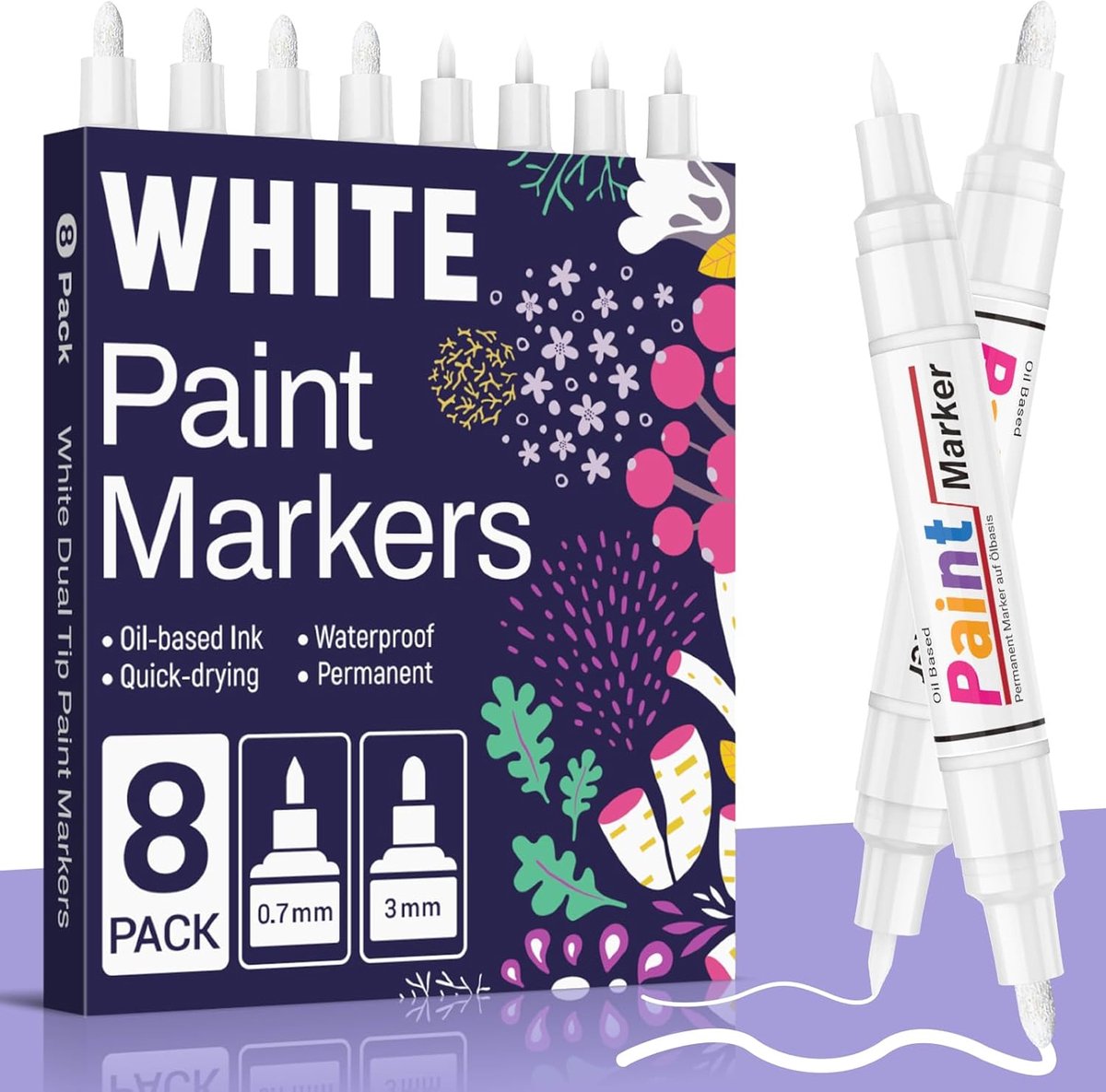 SnelShoppen - Permanent Marker Pens Waterproof - Dubbele Punt 0.7mm & 3mm - Sneldrogend voor Steen, Metaal, Plastic, Hout, Keramiek, Glas, Textiel - W