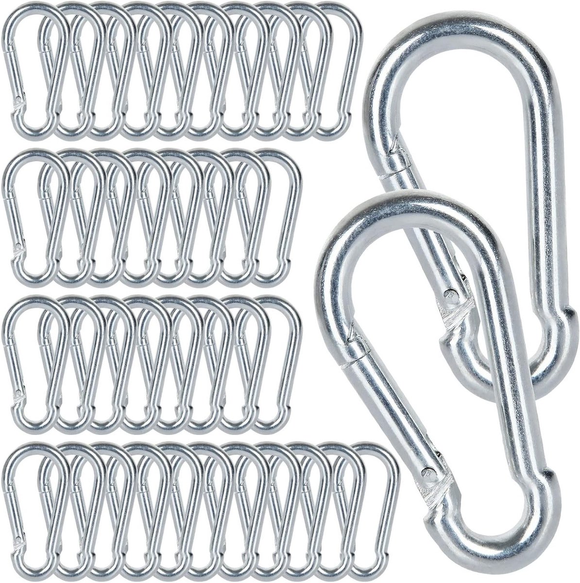 Verzinkte IJzeren Karabijnhaak Set van 60 - Sterke Veerclips voor Sleutels, Tassen en Organizers - 100 kg Draagcapaciteit, 50 mm x φ5 mm