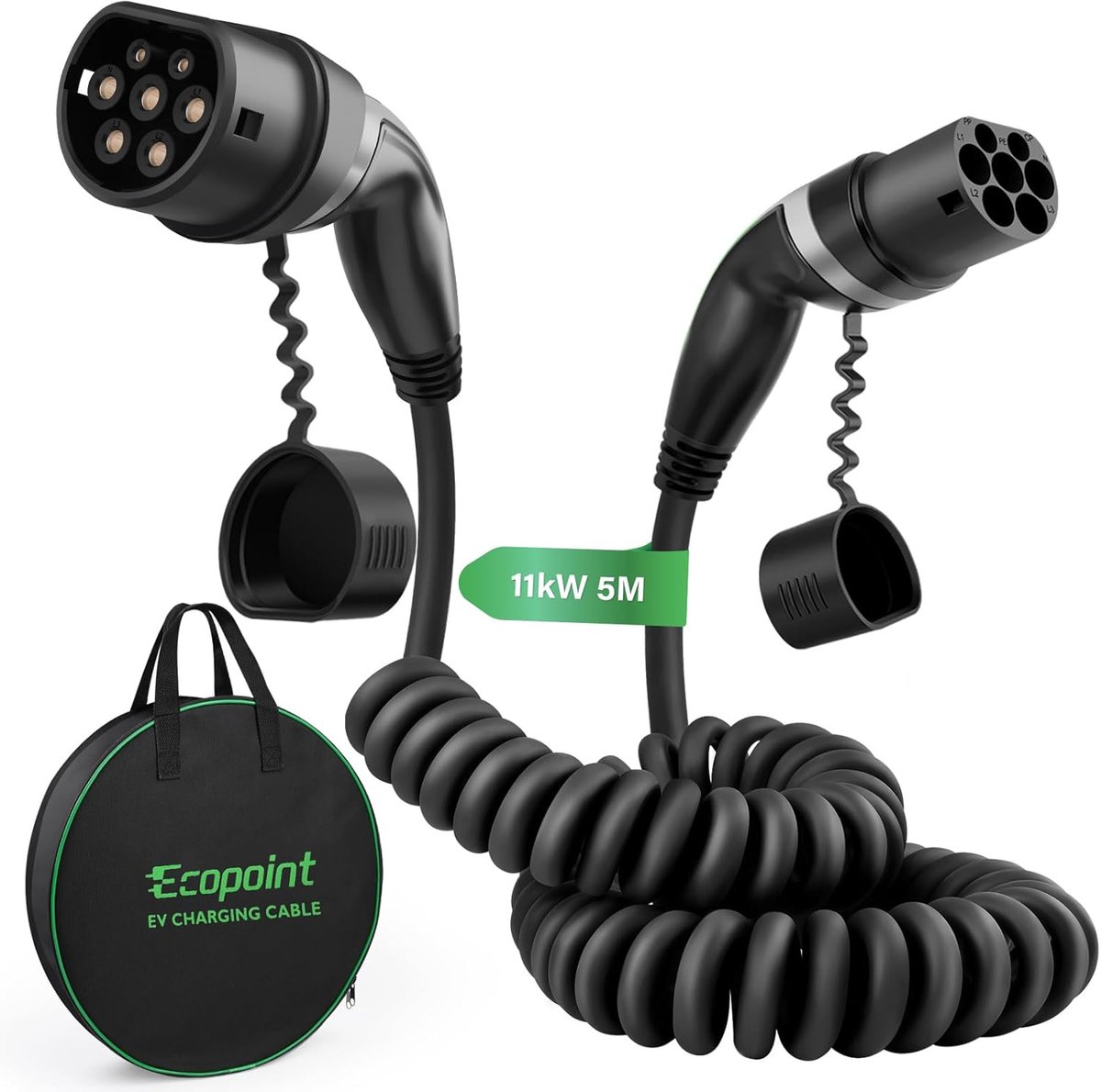 SnelShoppen - 11-5-SPR Type 2 Oplaadkabel voor Elektrische Voertuigen, 11 kW, Draagbare 3-Fase 16A, Mennekes Mode 3 Oplaadkabels voor EV en PHEV (5 m