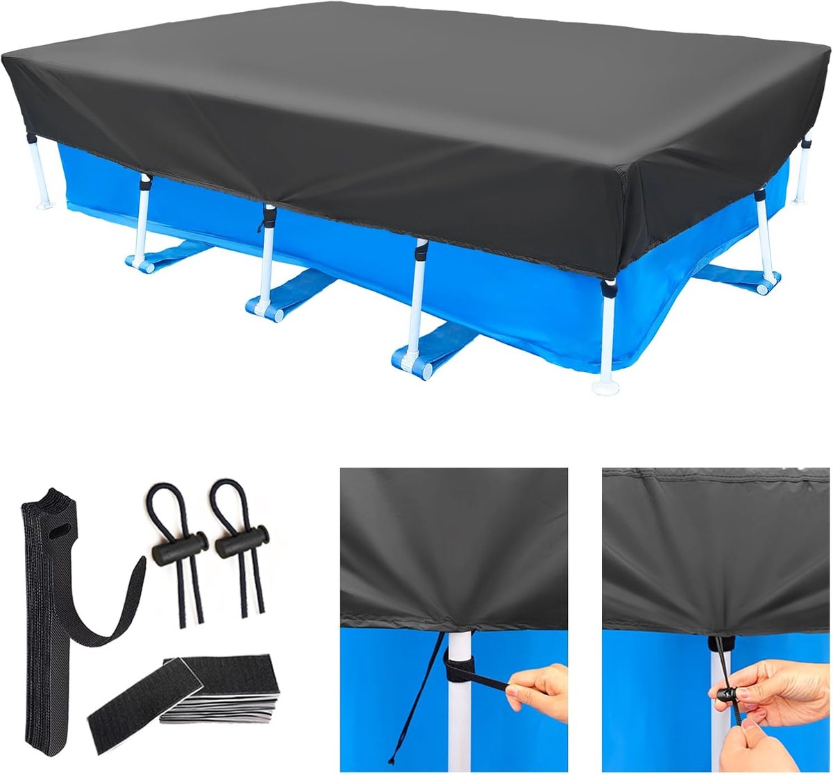 SnelShoppen - 14 x 7 ft Rechthoekige Zwembadafdekking voor Boven Grond Zwembad, 452 x 222 cm, Waterdicht en Scheurbestendig Oxford Doek, Winterbescher