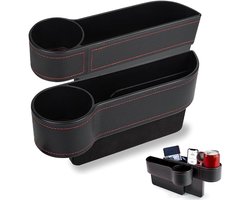 SnelShoppen - 2Pcs Auto Stoel Gap Organizer - PU Leer Auto Organizer Voor Voorstoel - Inclusief Drinkbeker Houder - 27x8x14.5cm - Voor Portemonnee, Mo