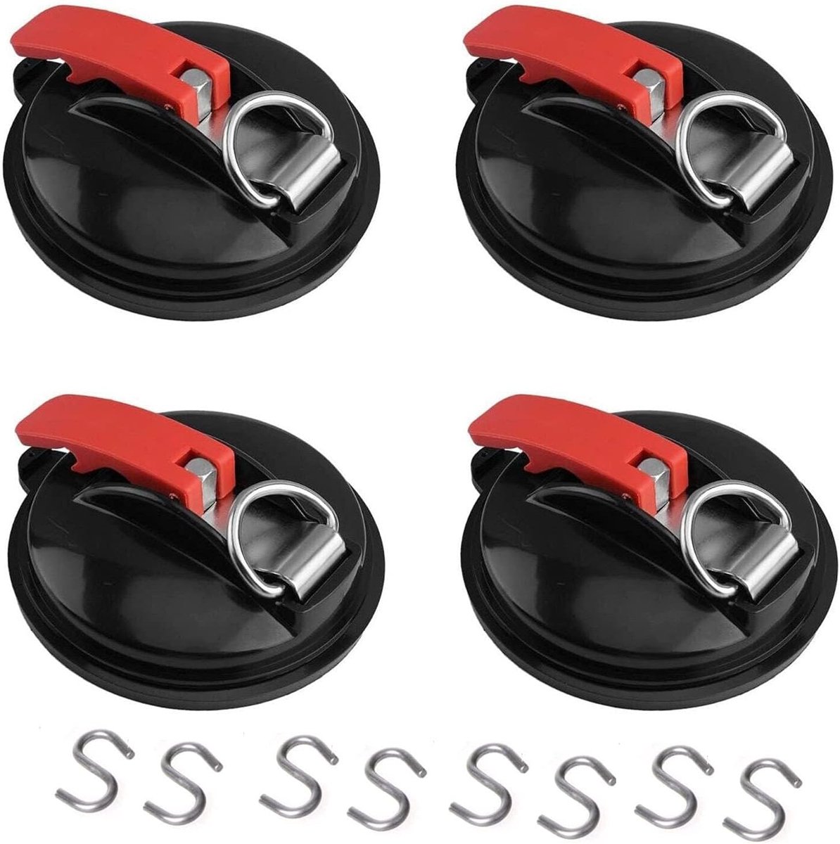 SnelShoppen - Set van 4 Extra Sterke Zuignappen met 8 S-Haakjes - Voor Camping, Huishouden, Motorhome Luifels, Zonneschermen en Zeilen - Ideaal voor B