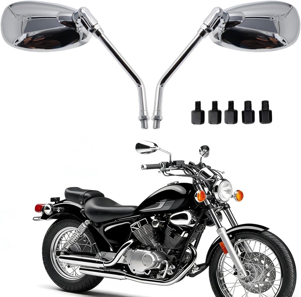 SnelShoppen - Universele Motor Spiegel 10MM 8MM Chroom Verstelbare Achteruitkijkspiegels voor Motoren, Scooters, Choppers, ATV's en UTV's