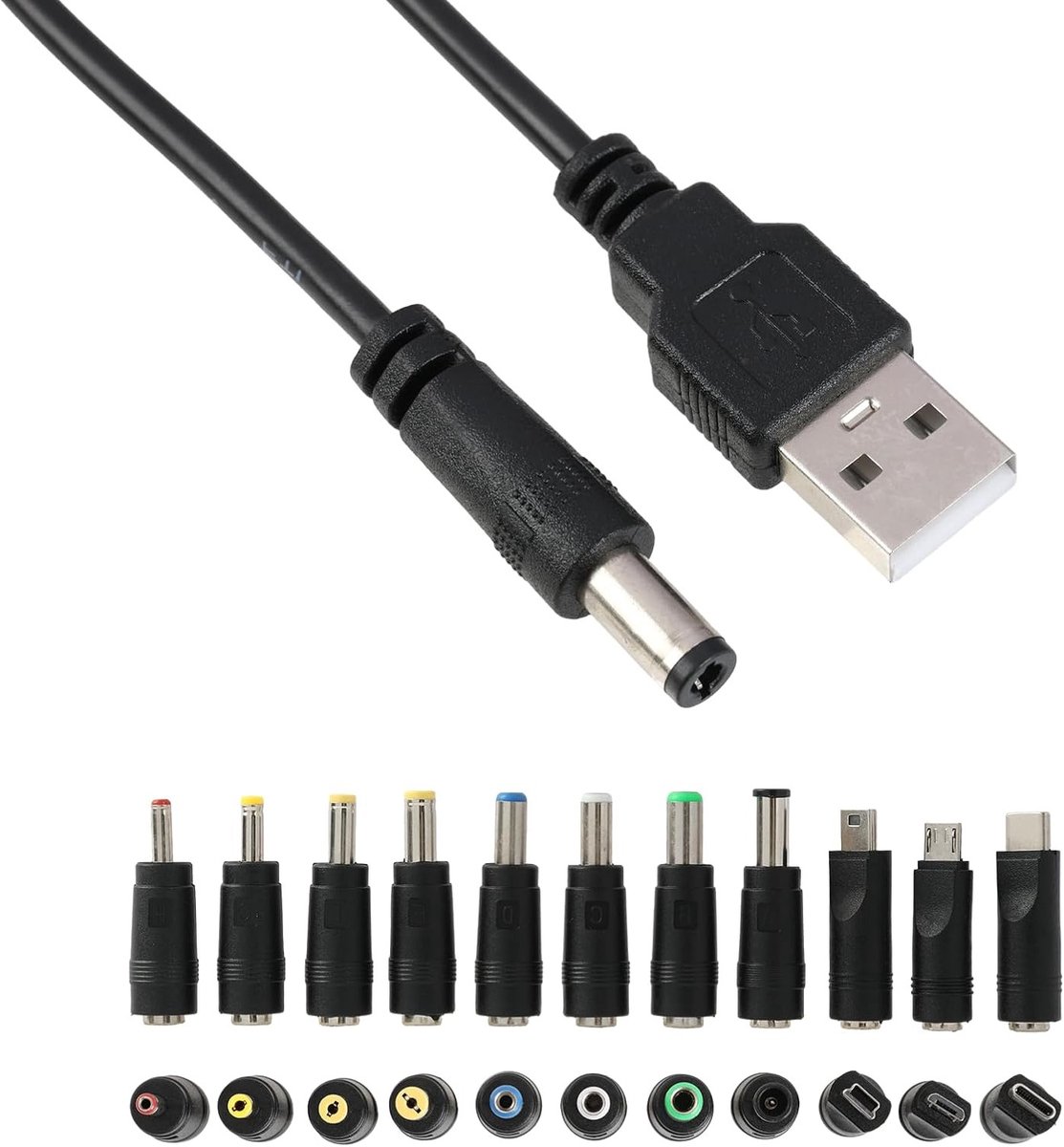 Universele 12-delige AC/DC adapter kit met USB naar DC 5V voedingskabel en converters voor elektronische apparaten, LED-verlichting, routers en meer
