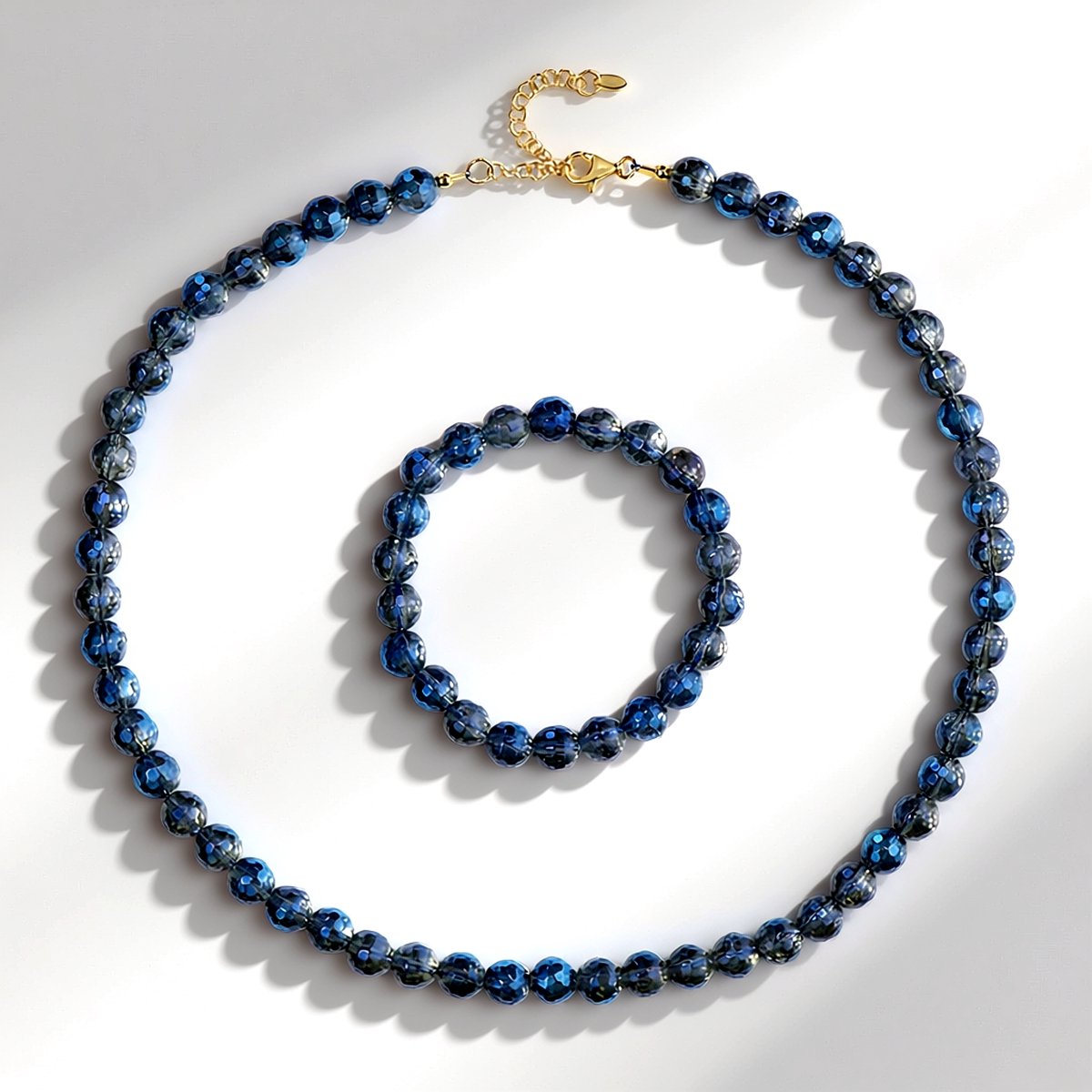 Cavill - Sieradenset 925 Zilver Verguld - Blauwe Kwartskristal 4 3 ct - Ronde Braziliaanse Kralen - Elegant Design