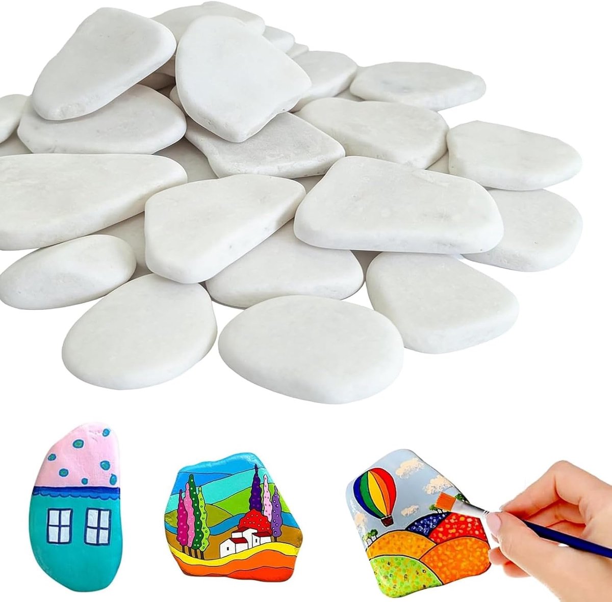 SnelShoppen - 20 Stuks Platte Verfstenen 5-8 cm - Natuurlijke Decoratieve Keien voor Schilderen, Tuin, Strand en DIY Creaties