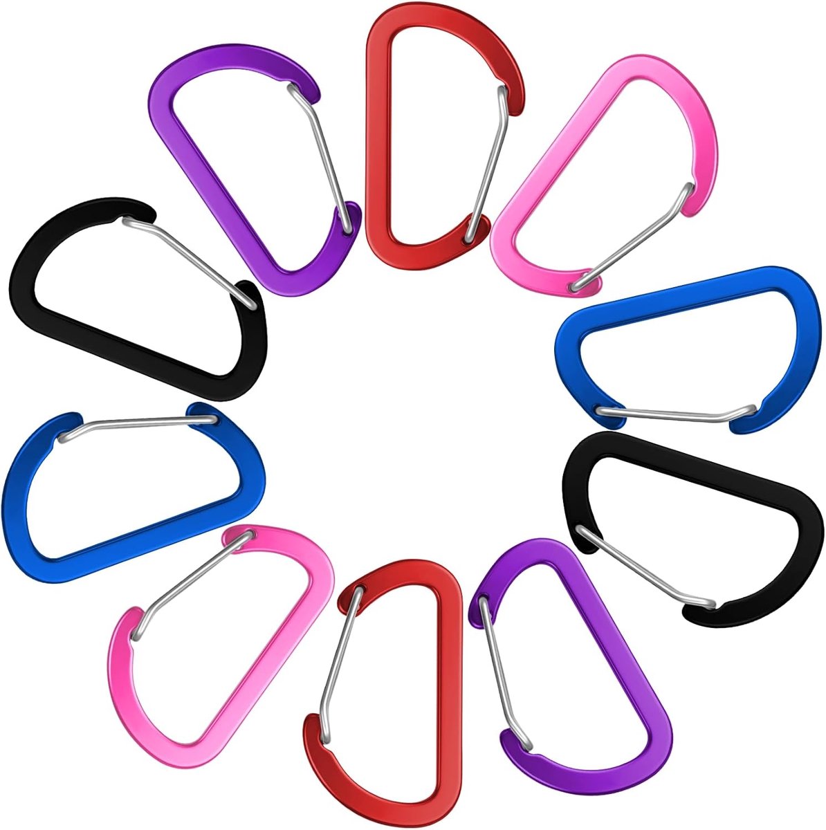 SnelShoppen - Carabiner Small 5 cm Aluminium - Pack van 10 | Roestvrijstalen Haak voor Hiking, Camping, Vissen, Rugzakriem, Sleutelhanger, Outdoor Spo