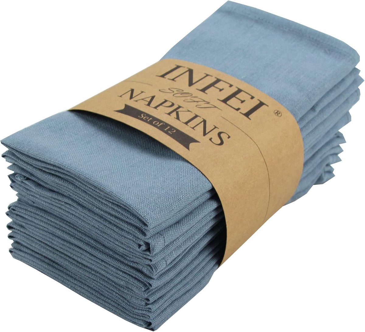 SnelShoppen - Soft Linen Mixed Dinner Cloth Napkins 12 Stuks 40x40cm Airy Blue voor Feesten, Thuisgebruik, Keuken, Tuin, Evenementen