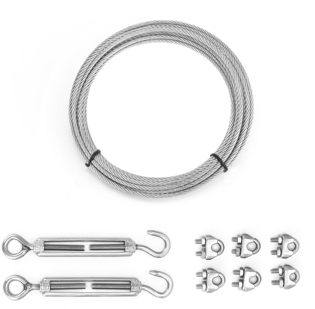 SnelShoppen - 5m Stalen Kabel 3mm, 304 RVS Kabelset met M5 Spanner, Voor Lampophangingen, Hekken, Waslijnen, Waterdicht en Roestvrij