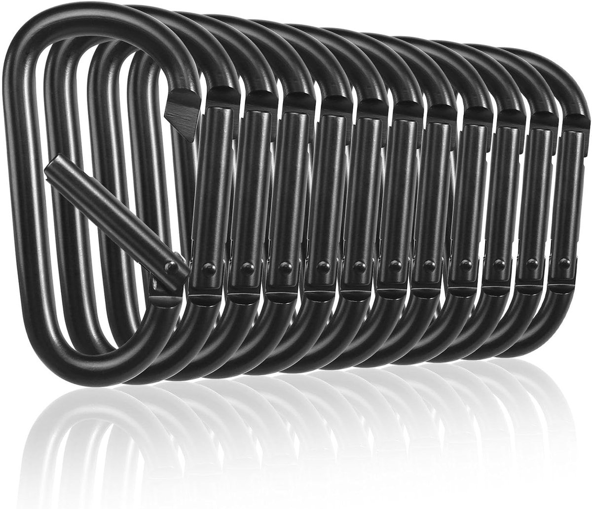 SnelShoppen - Carabiner Hooks Groot Pack van 12 Aluminium 75mm Duurzame Carabiner Haken voor Vissen, Hiking, Reizen en Kamperen