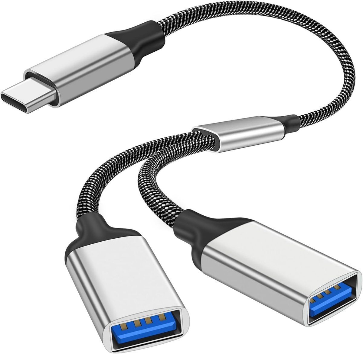 SnelShoppen - USB C naar Dual USB Adapter, Type C Splitter Y Kabel, USB-C Converter voor Galaxy S8, S9, Google Pixel en meer, OTG Kabel voor Gelijktij