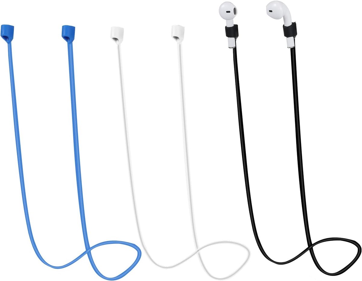 SnelShoppen - 3 Pack Magnetische Oordopjeskoord voor Sport Earbuds, Zachte Silicone Anti-verlies, Compatibel met AirPods Pro/3/2/1, Zwart, Wit, Blauw