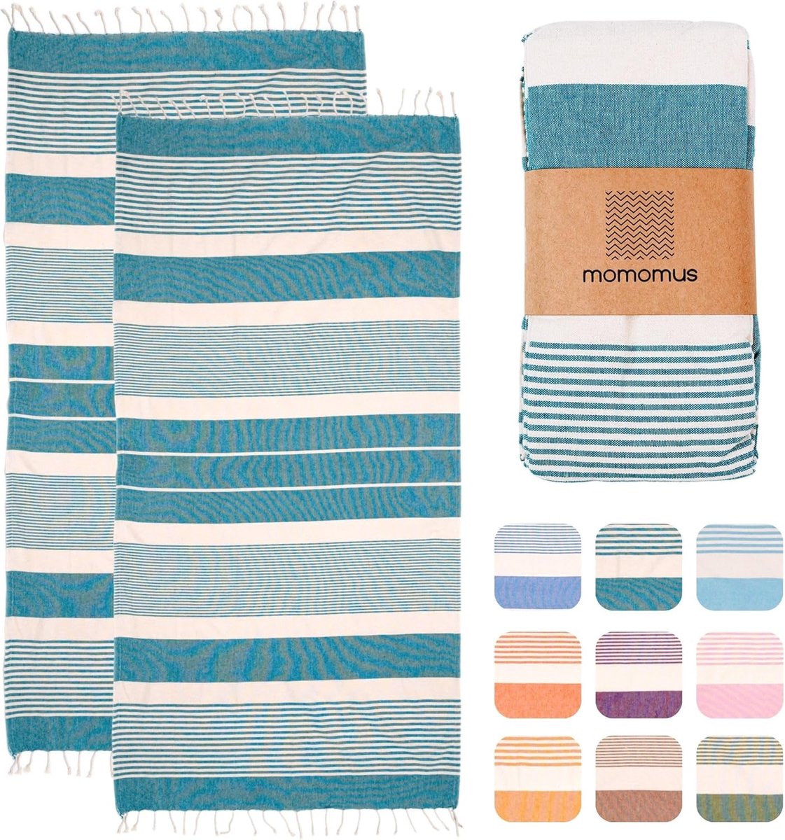 SnelShoppen - Foutas XL Set van 2, 100% Katoen Ultra Zacht en Absorberend Strandlaken 90x180 cm, Ideaal voor Strand, Sauna en Pool, Groen