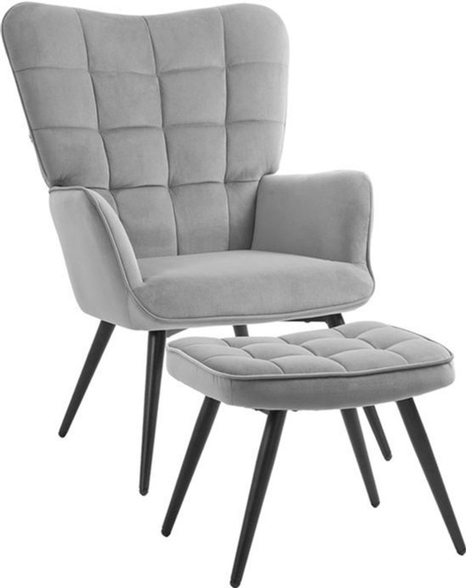 Loungestoel – Relaxstoel – Fauteuil – Gestoffeerde Stoel – Lichtgrijs – Fluweelachtige Bek