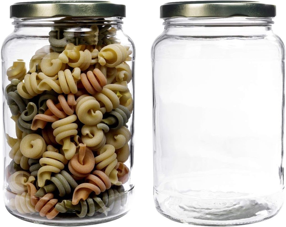 SnelShoppen - Conserveringspotten Set van 2 - 1.7 Liter - Glazen Opslagpot met Schroefdop - Inclusief Labels - Ideaal voor Keuken, Camping en Festivit