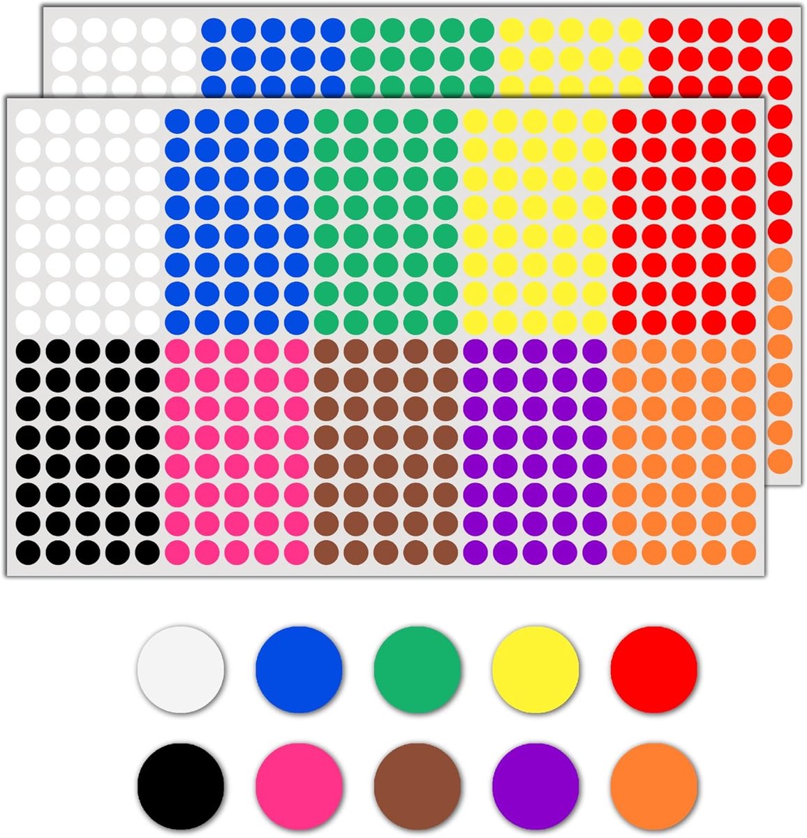 SnelShoppen - 10,000 Stuks - 8mm Ronde Kleefsticker Dot Stickers - Kleurige Zelfklevende Labels - 10 Kleuren voor Creatief Gebruik, School, Feest, Org