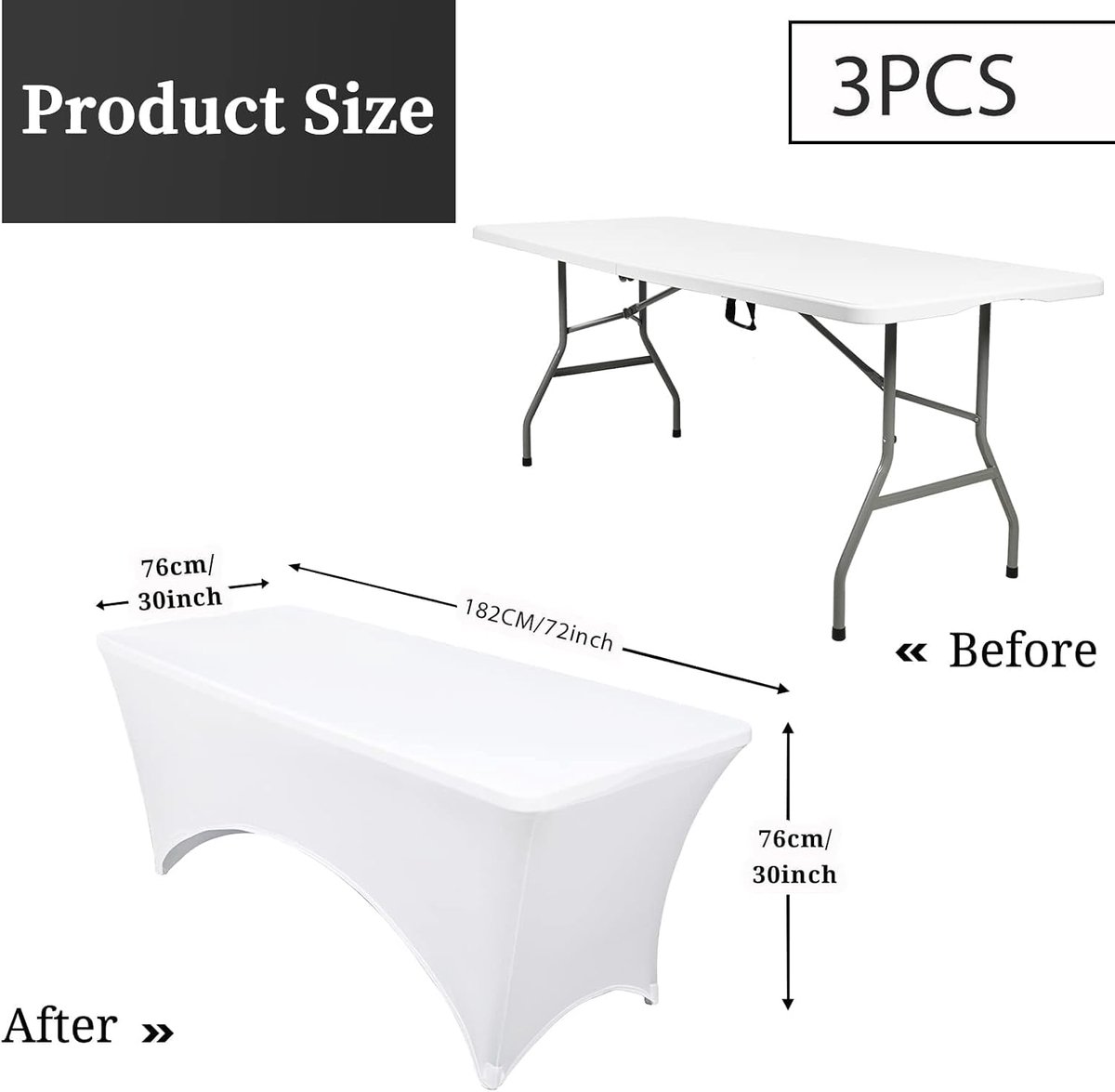 SnelShoppen - 3-Piece Spandex Tafelkleed Set - 6Ft Rectangulaire Elastische Tafelbedekking - Wit - Perfect voor Feesten, Buiten, Binnen, Craft Exhibit