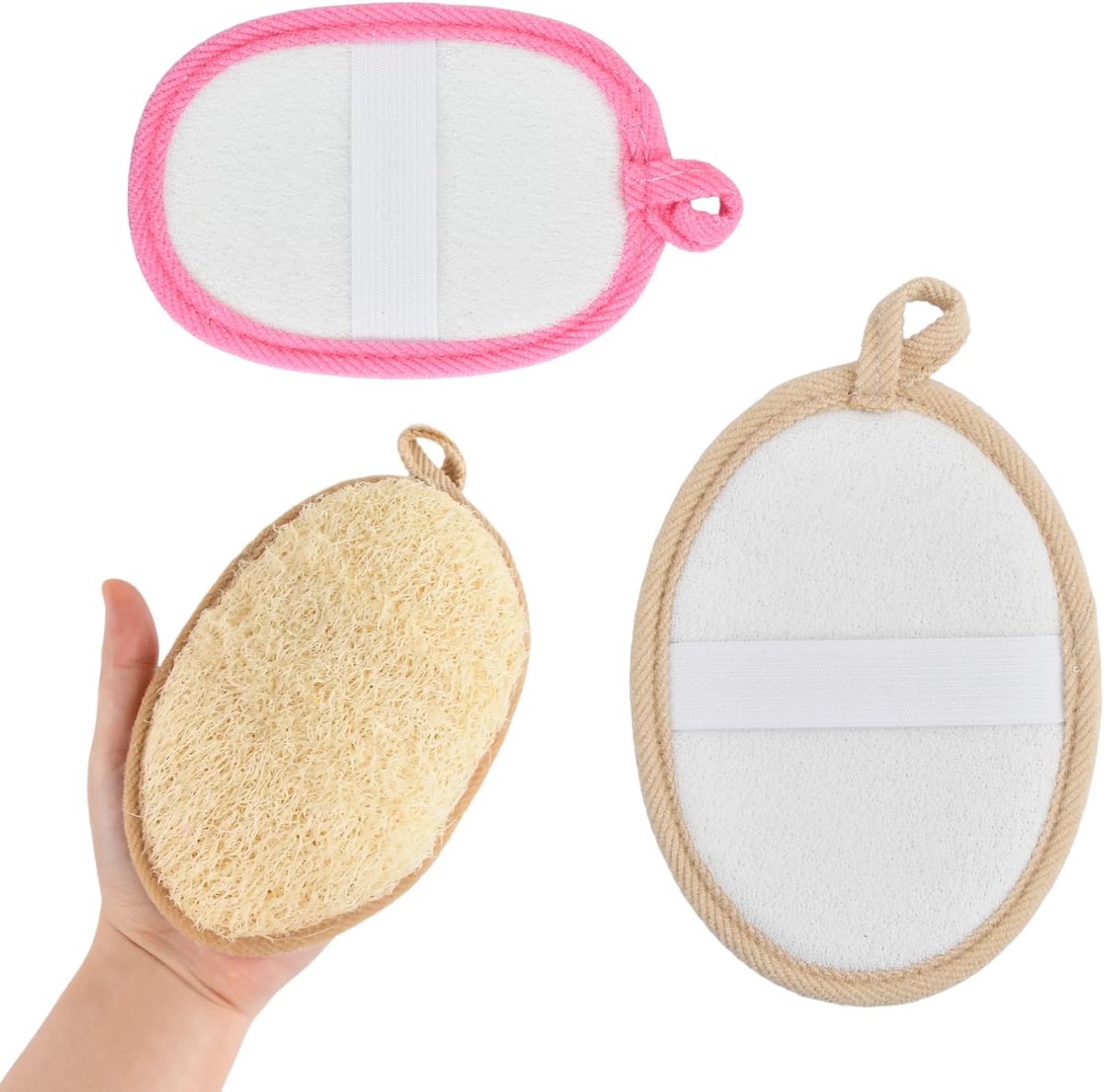 SnelShoppen - 2 stuks Luffah Spons, Gezichtscrub Loofah Sponspads, Herbruikbaar, Zachte Peelinghandschoen, Lichaamsborstel voor Dames en Heren, Spa, C