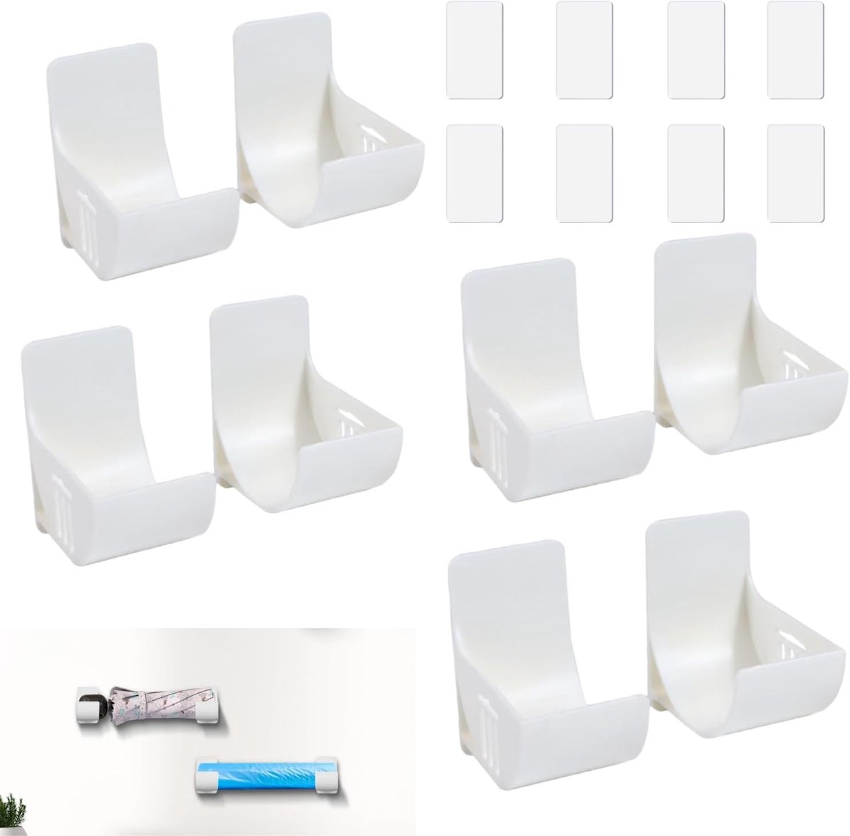 SnelShoppen - 8 Stuks (4 Paren) Wandgemonteerde Afvalzak Houder, Keuken Organizer, Zelfklevende Opberg Dispenser voor Vuilniszakken, Tinfolie, Waspapi