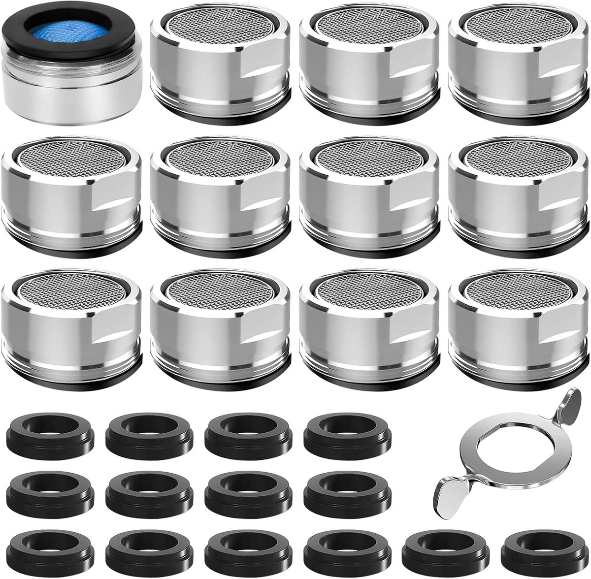 SnelShoppen - 12 Stuks M24 Waterkraan Regulator Perlatoren Strainer - Energiebesparende Mengmondstuk met RVS & ABS Filter - Inclusief 14 Afdichtingen