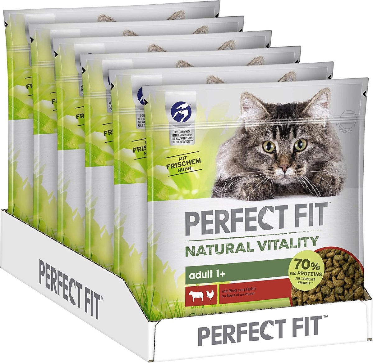 SnelShoppen - Perfect Fit Kattenvoer Pouch Natural Vitality Volwassen 1+ Met Kip En Kalkoen 6 X 650G - Gezond, Natuurlijk, Hoog Eiwit, Droog Voer Voor