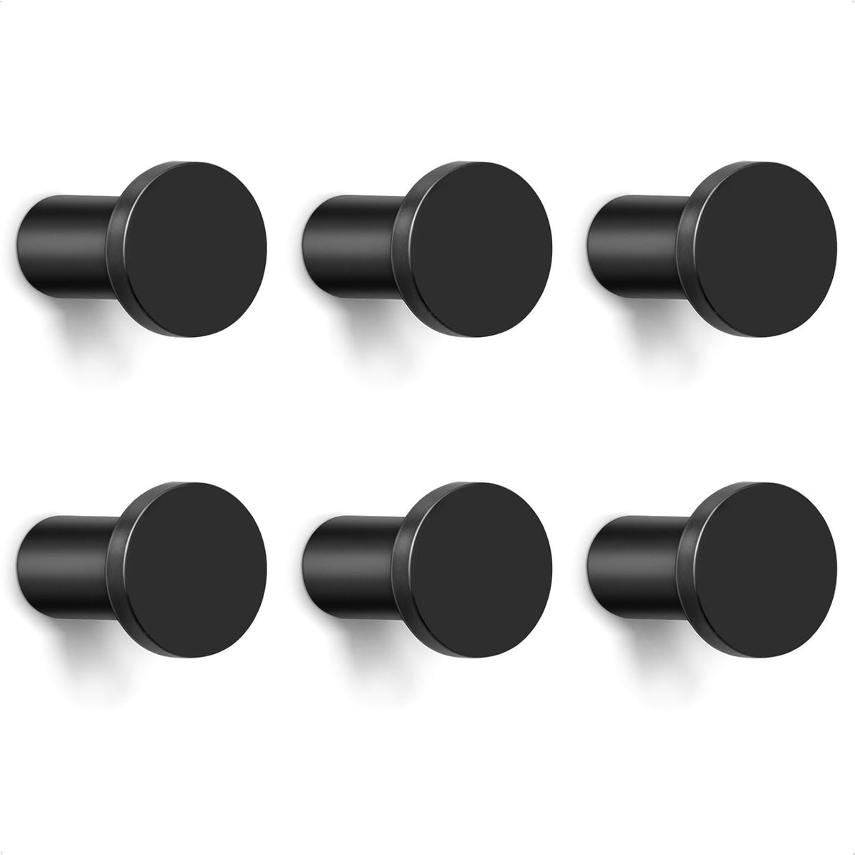 SnelShoppen - 6 Stuks Wandhaken - Ronde Metalen Haakjes in Zwart (25mm) | Aluminium Kledinghaken met Schroeven, Moderne Handdoekhaken voor Wand, Garde