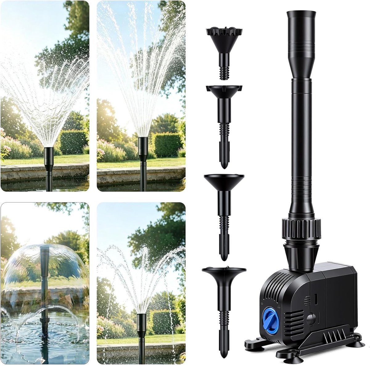 Thijox - Fonteinpomp, Vijverpomp, Waterspeelpomp 600 l/u, Energiezuinig 8W, Ideaal voor Tuinen, Vijvers en Waterspelen