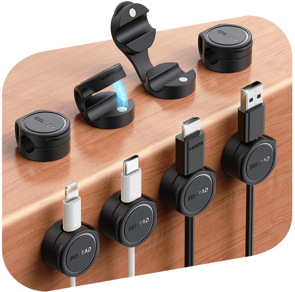 SnelShoppen - 8x Silicone Kabelhouders, Magnetische Kabelclips, Zelfklevende Kabelmanagement, Bureau-organizer voor Oplader, HDMI, USB, Audiokabels, Z