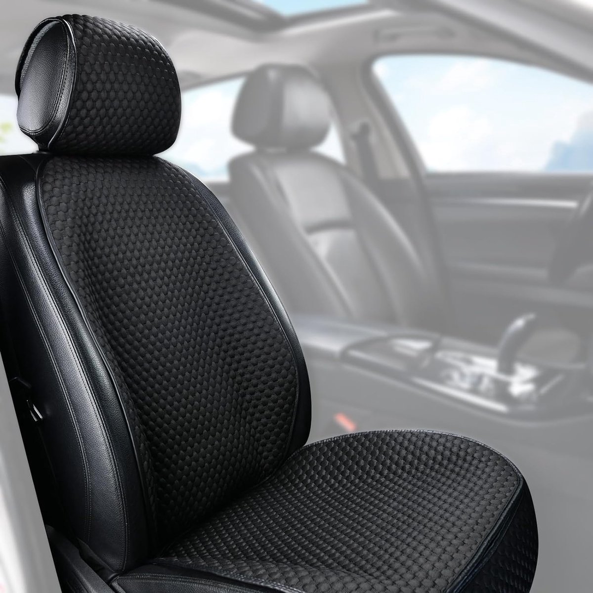 Thijox - ZATOOTO Zitkussen Auto 3 Stuks - Stoelhoes Voorstoelen - Ademend, Antislip, Zwart - Autostoelbeschermer Inclusief Zakdesign voor Sleutels en
