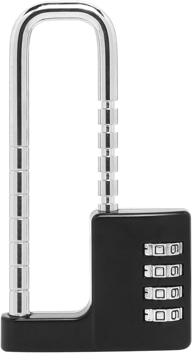 Thijox - Hangslot met lange beugel, 4-cijferig cijferslot, verstelbaar combinatieslot voor school, fitness, sportkluisjes, zwart, U-vormig