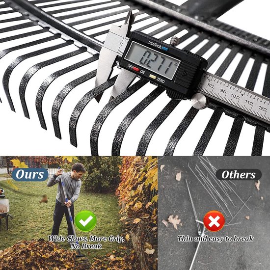 SnelShoppen - Tuinhark voor Bladeren, Kleine Hark met 11 Metaal Tanden, 8.5 Inch Breed en 78 Inch Verstelbare Handgreep voor Tuin, Gazon, Struiken en van Snelshoppen — afbeelding 2