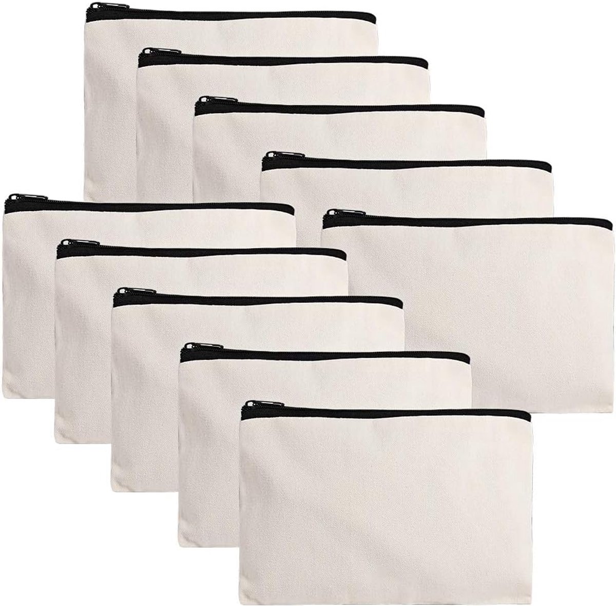 SnelShoppen - DIY Blank Canvas Zipper Bag, Tarpaulin Cosmetic Bag, Large Pencil Case, Travel Makeup Bag, Wit, 22x17 cm, Perfect voor School, Reizen, e
