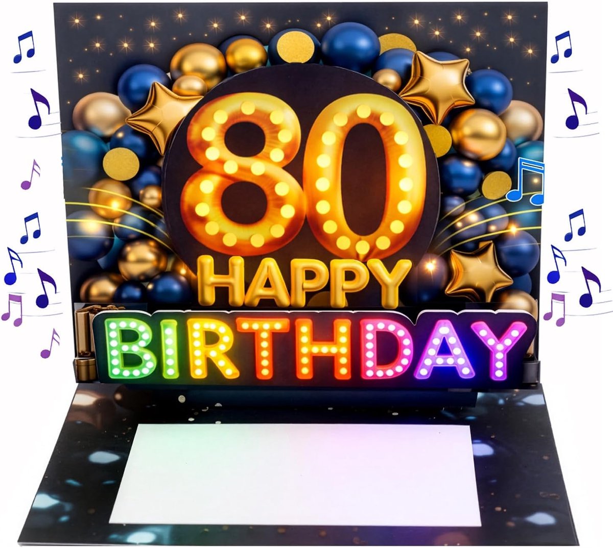 SnelShoppen - 3D Pop Up Verjaardagskaart 80 met Muziek en Licht - Unieke Verjaardagscadeau voor Mannen - 20x15 cm - Inclusief Envelop en Seal Sticker
