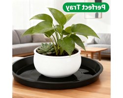 Set van 54 Zwarte Rond Plastic Onderzetters voor Bloempotten met Plantlabels en Multikleurige Bodem - Geschikt voor Potten van 14 tot 22 cm