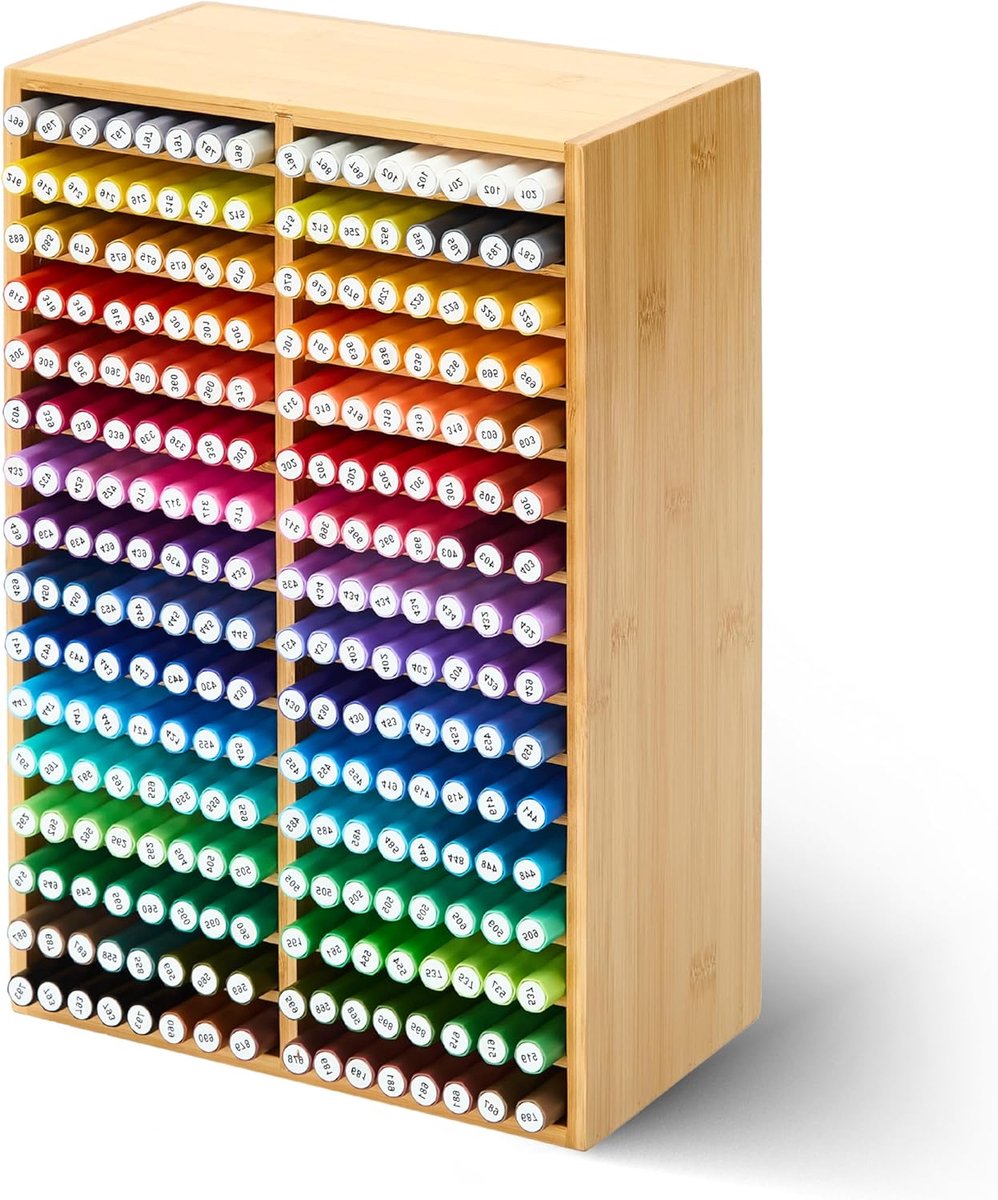 SnelShoppen - Bamboo Marker Organizer voor Bureau - 224 Pennen en 32 Compartimenten - Kunstbenodigdheden Opbergdoos & Houder voor Alcohol Markers, Pen