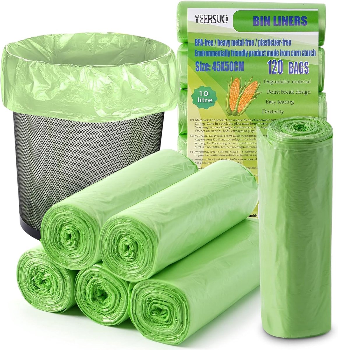 SnelShoppen - 120 Stuks Biologisch Afbreekbare Afvalzakken 10L - Composteerbare Keuken- en Tuinzakken - 45x50cm - Ideaal voor Groente-, Fruit- en Orga