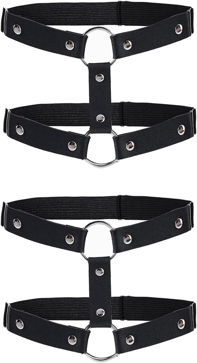 SnelShoppen - Punk Leather Garter 2 Stuks - Verstelbare Thigh Rings - Zwart PU Leer Cosplay Accessoires voor Feest, Halloween en Carnaval
