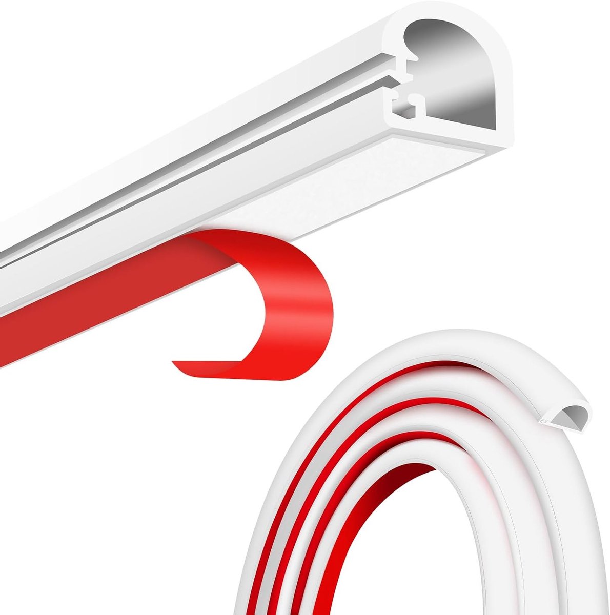 Flexibele siliconen kabelgoot met schuimrubberen band, 1 m voor 1 kabel, wit | Ideale kabelafdekking voor muur, vloer en plafond met sterke hechting en zijopening