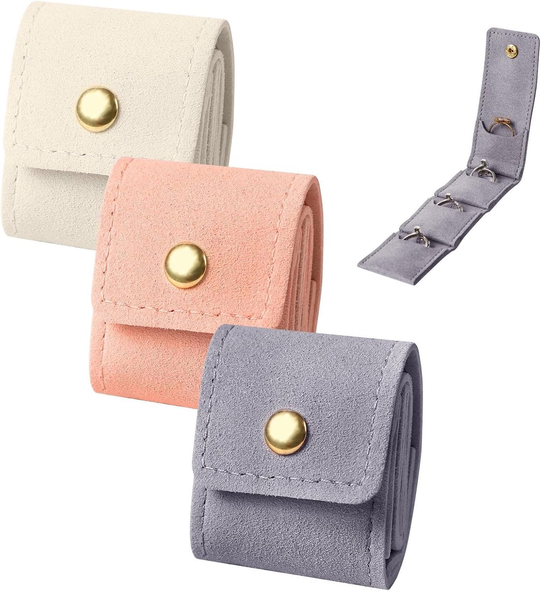 SnelShoppen - 3-delige Travel Jewelry Box Set - Compacte Mini Reisjuwelendoos met Clasp - Vouwbare Juwelenrol voor Ringen, Kettingen en Oorbellen - Id