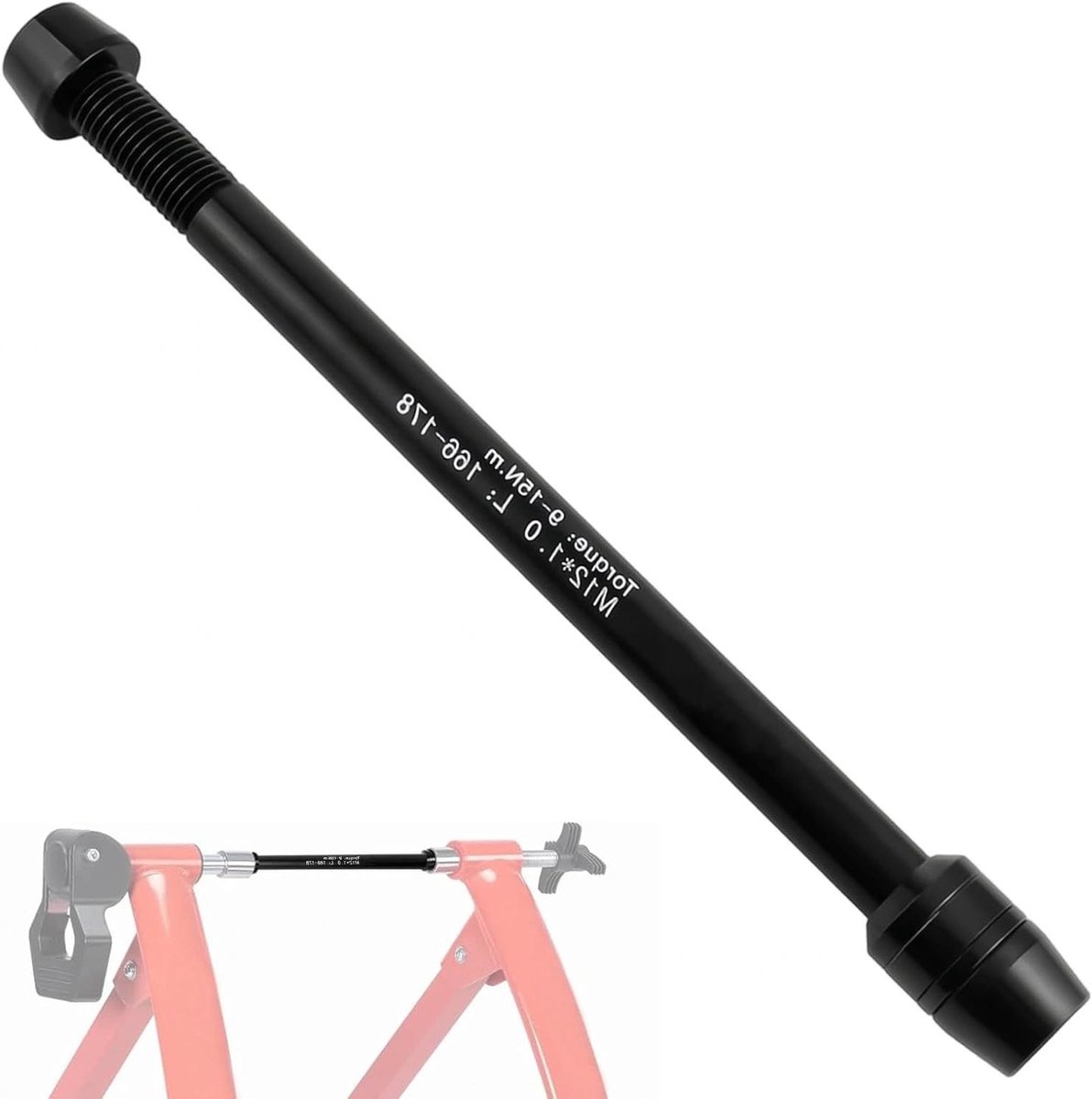 Steekas adapter voor fietstrainer, M12 × 1.0, aluminium, schroefdraadafstand 166-178 mm, geschikt voor verschillende fietsen
