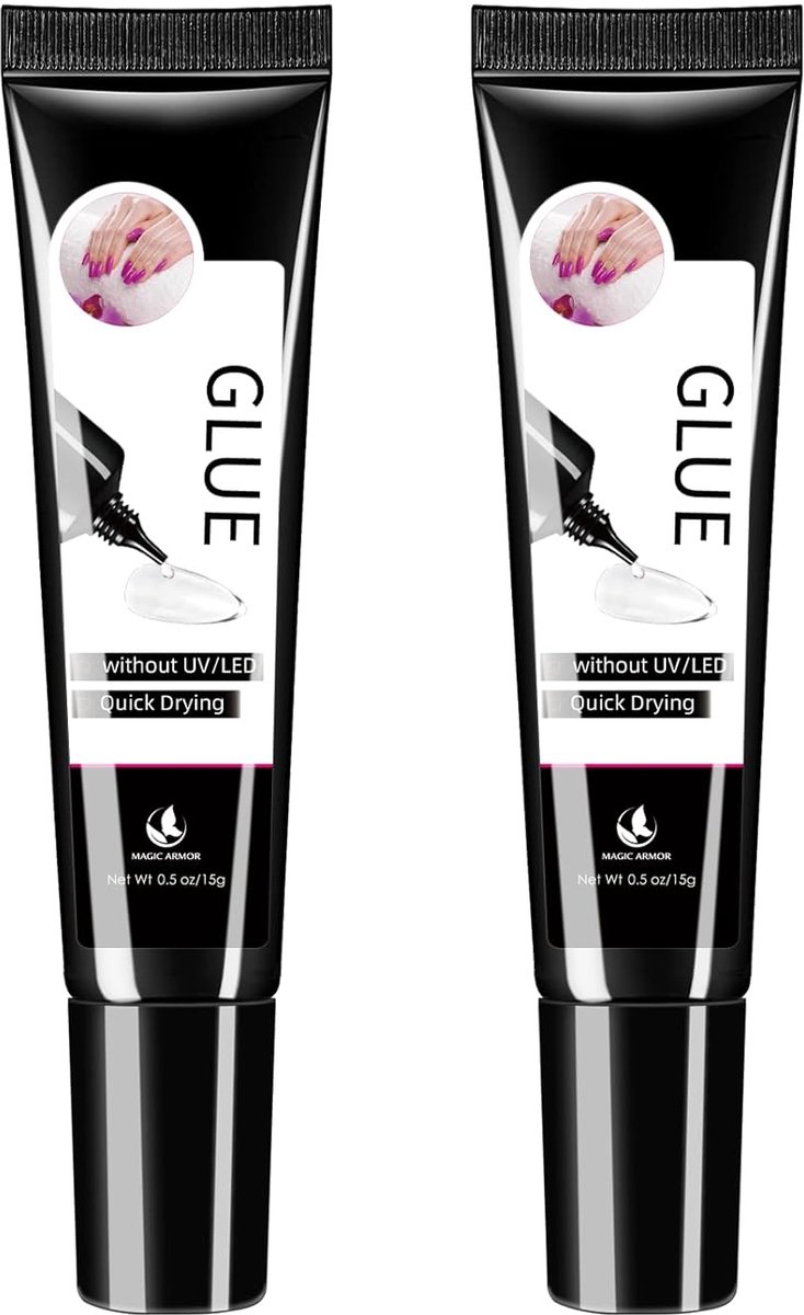 SnelShoppen - Pack van 2 Gel Nagellijm, Geen UV Vereist, Sterke Lijm voor Nageltips, Sneldrogend, Lange Duurzaamheid, 15 g x 2 voor Perfecte Press-on