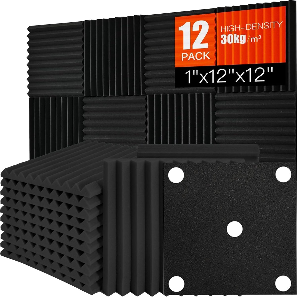 SnelShoppen - Acoustic Foam Panels Set van 12 - 1x12x12 Inch Geluidsisolerende Wand Wedges - Hoogwaardige Geluidsabsorberende Foam - Geluiddemping voo