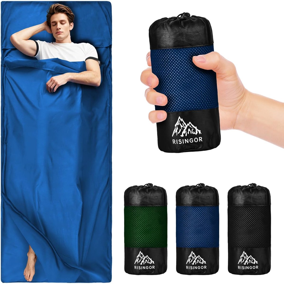 SnelShoppen - Ultralichte Reis Slaapzak met Twee-Wege Rits - Microvezel Katoenen Slaapzak met Kussencompartiment - Ideaal voor Camping en Hiking - 220