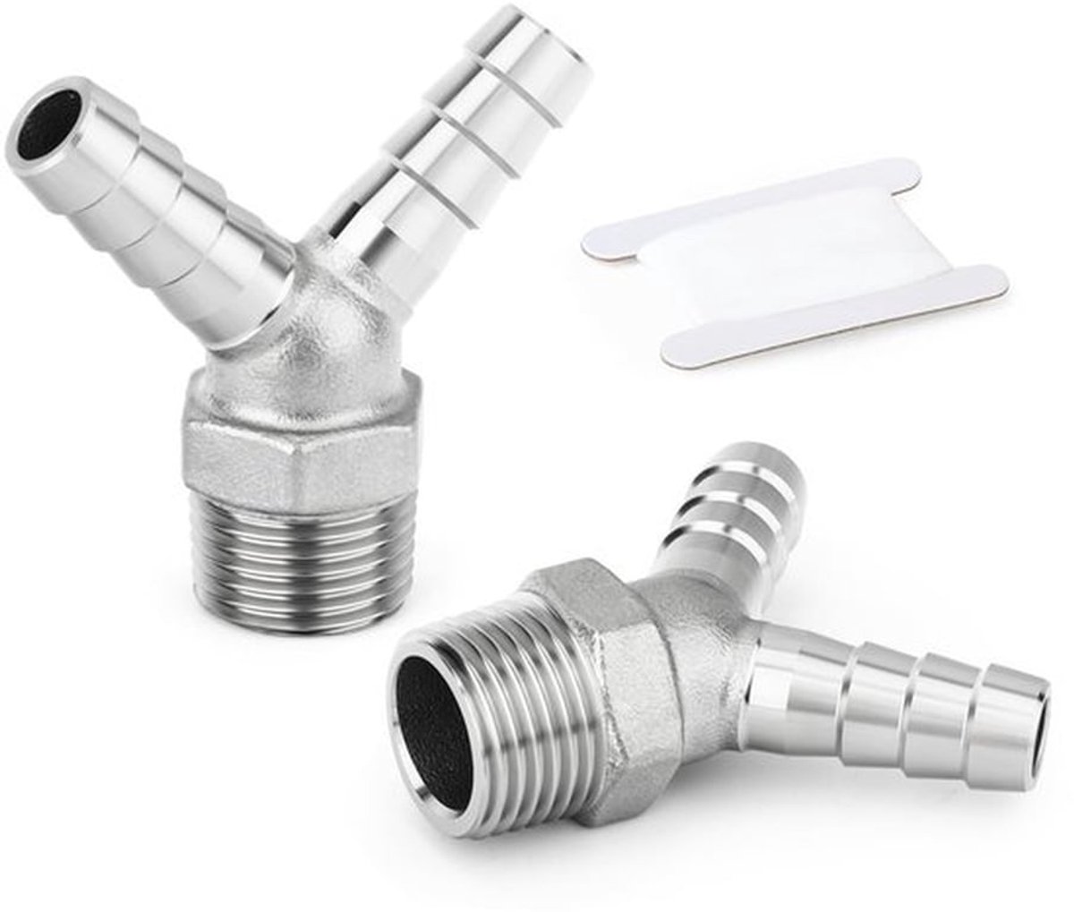 2 stuks Y-barbed fitting - 1/2" splitter-adapter - Roestvrij staal - Water-brandstof-lucht - Duurzaam en roestbestendig - Geschikt voor ...
