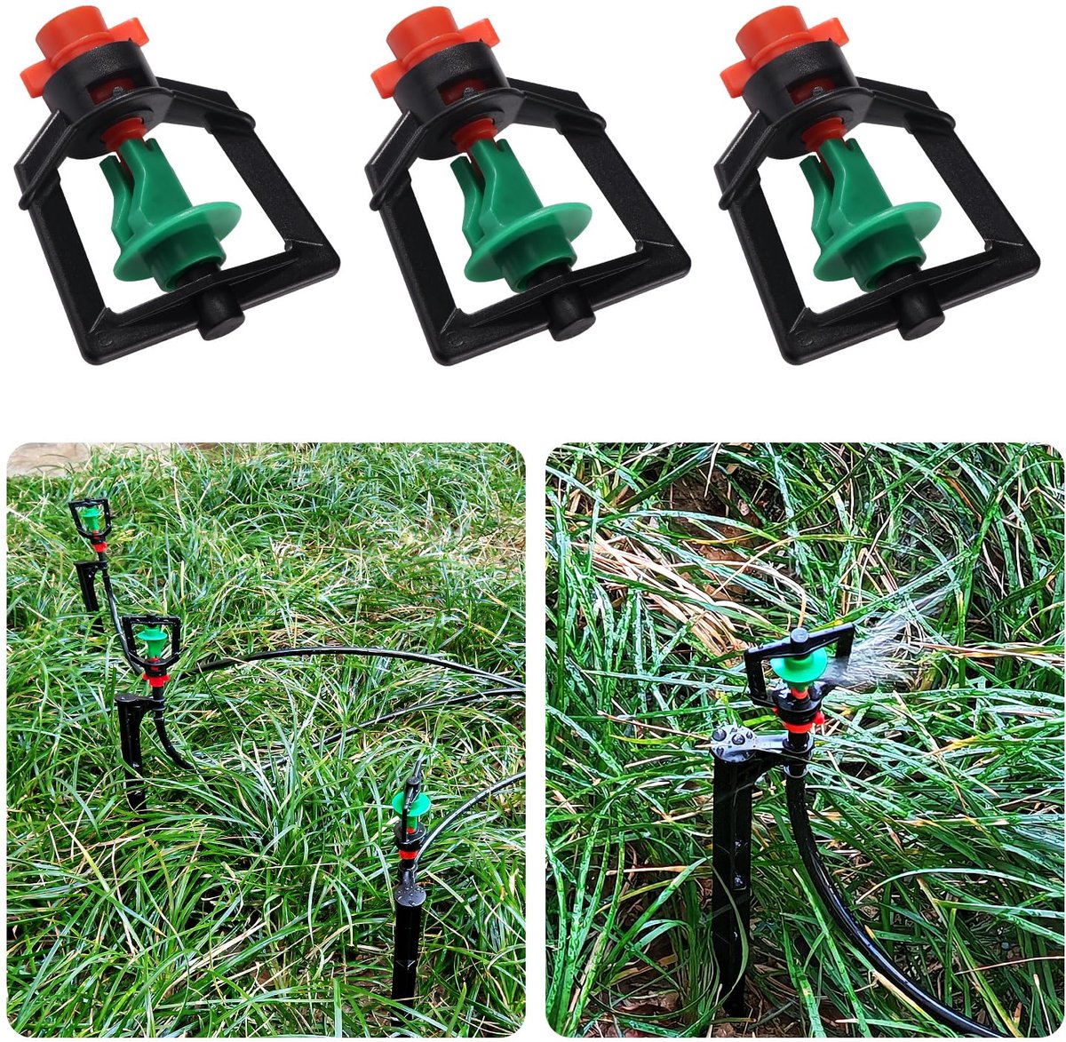 SnelShoppen - 10 Stuks Micro Spray Nozzles met 10 Irrigatie Drip Supports, 360 Graden Rotatie, Duurzaam Plastic, Tuin en Buiten Gebruik