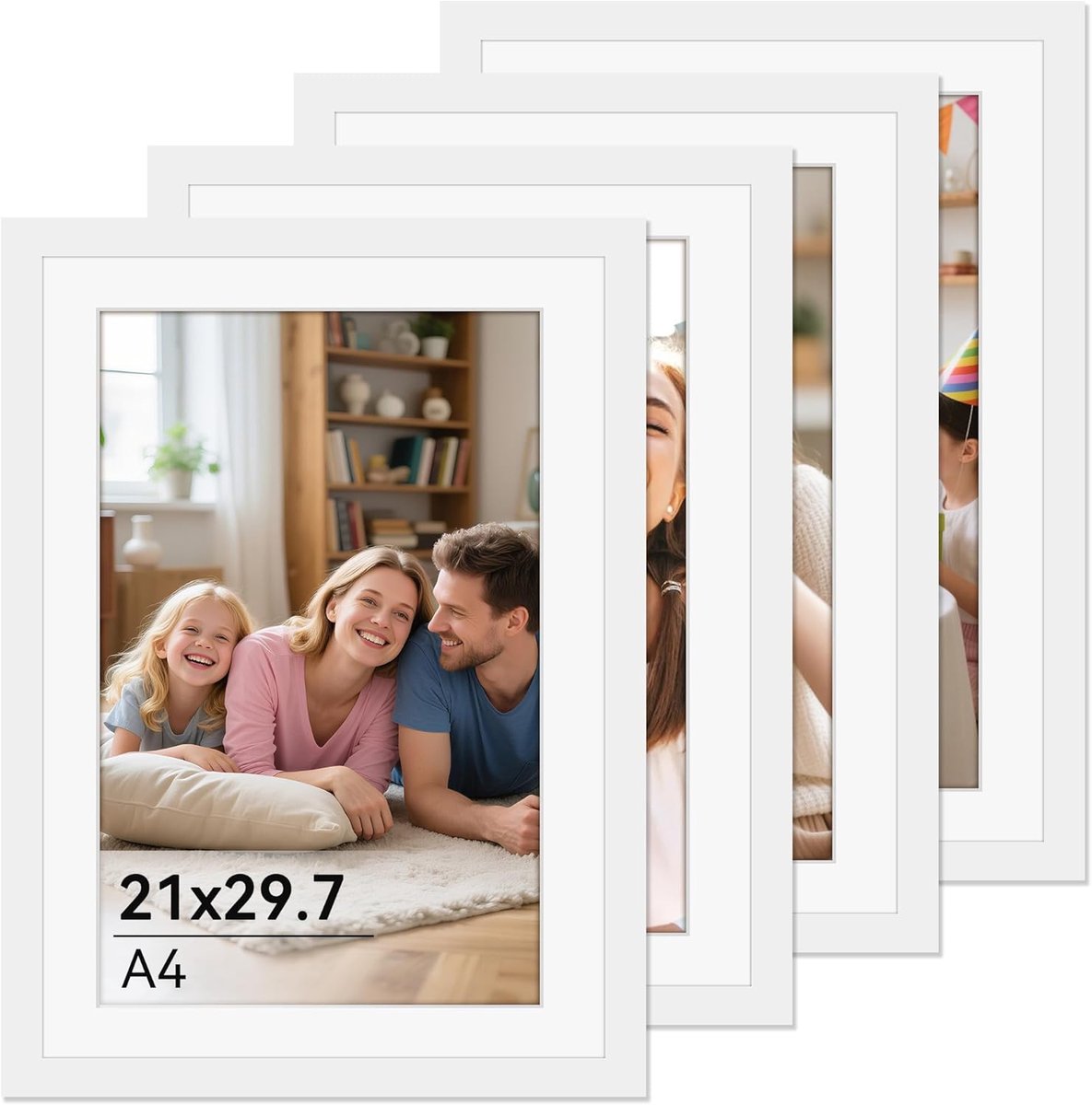 SnelShoppen - Pack of 4 A4 Fotolijsten Wit 21 x 30 cm met Plexiglas - Perfect voor Foto's, Posters, Wanddecoratie, Feest, Thuis