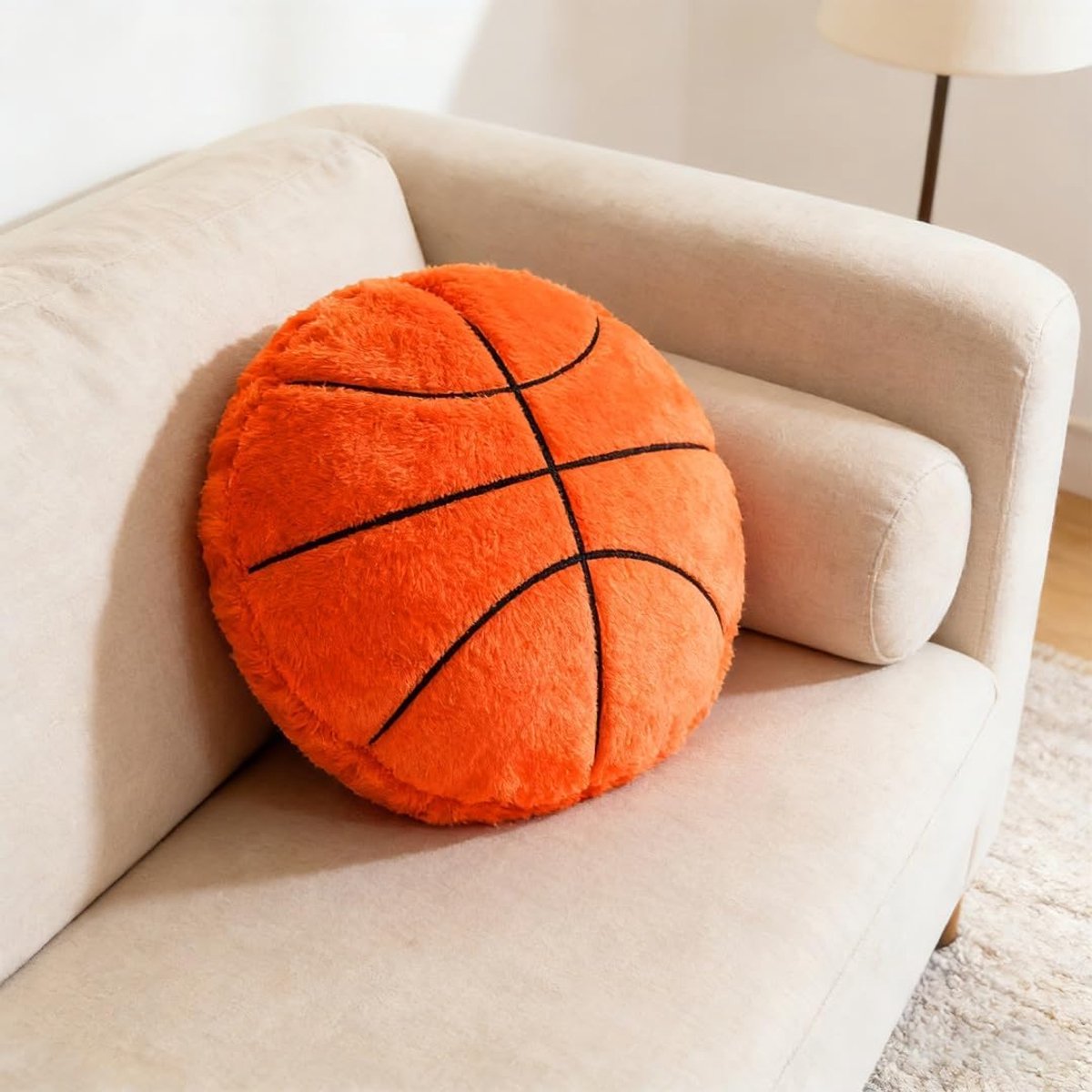 SnelShoppen - Soft Plush Basketball Kussen 35 cm, Zacht Speelgoed, Decoratief Kussen, Basketball Cadeau voor Kinderen, Thuisdecoratie, Voetbal Kussen