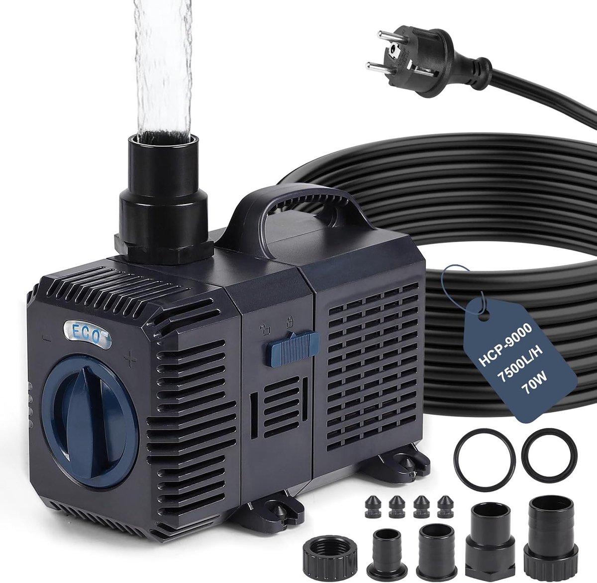 SnelShoppen - CPROSP 7500 L/H Vijverpomp, 8.5 m Hoogte, 70 W Ultra-Economische Onderwaterpomp met 5 m Kabel, Verstelbare Stroom, Stille en Duurzame Ce